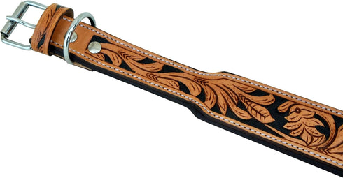 AffilareLeather Dog Collar, Western Style, Heavy Duty Hand Tooled, Adjustable Padded for Puppies and Big Dogs