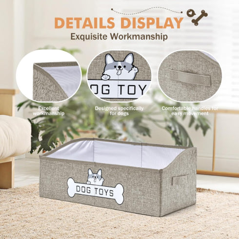 Dog Toy Basket, Collapsible Toy Storage Box with Handle, Perfect for Storing Pet Toys and Accessories - Light Khaki