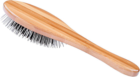 Bass Brushes Medium Oval Wire and Boar Pet Brush, Bamboo Wood Handle