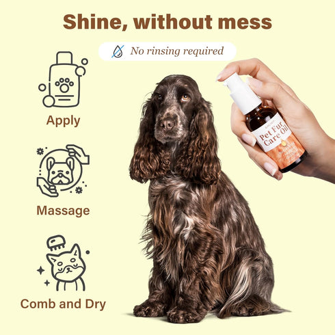 Pet Fur Care Oil - Tangle Remover for Shiny & Silky Coat, Soothing Skin Protection for Dogs and Cats - 1.01 fl. oz
