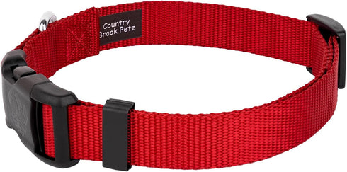 Country Brook Petz Dog Collar, American-Made, Large, 1 Inch Wide, Deluxe Heavy Duty Nylon, Red