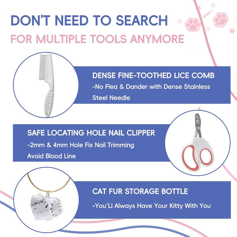 Cat Brushes For Indoor Cats, Cat Shedding Brush With Pet Flea Comb & Pet Nail Clippers, Slicker Brush For Dogs & Rabbit