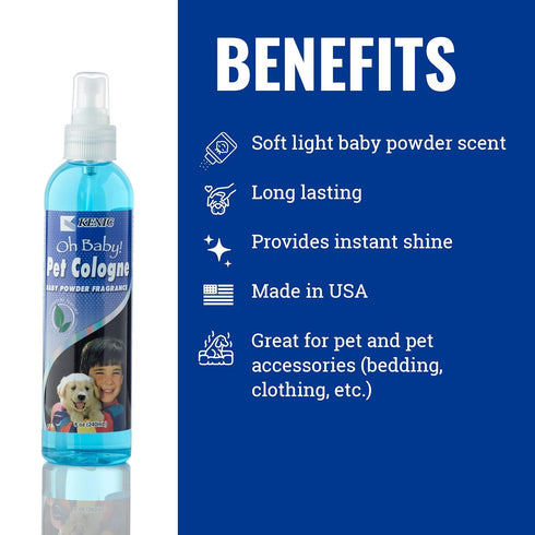 Kenic Oh Baby Pet Cologne & Deodorizer Spray - Soft Baby Powder Scent, Neutralizes Odors for Dogs & Cats