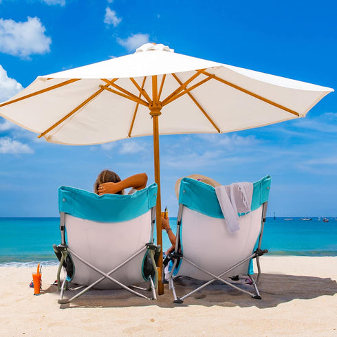 HAUSHOF High Back Beach Chair, Mesh Back Folding Chair, Lightweight Low Seat Camping Chairs with Cup Holder, Carry Bag
