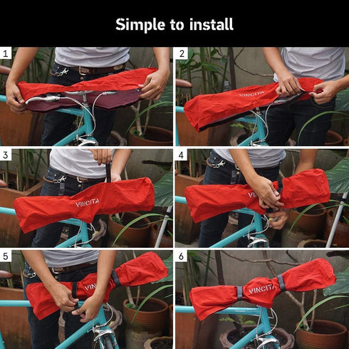 Vincita Water-Resistant Durable Handlebar Rain Cover Red for Mountain Bikes, Folding Bikes, E-Bikes