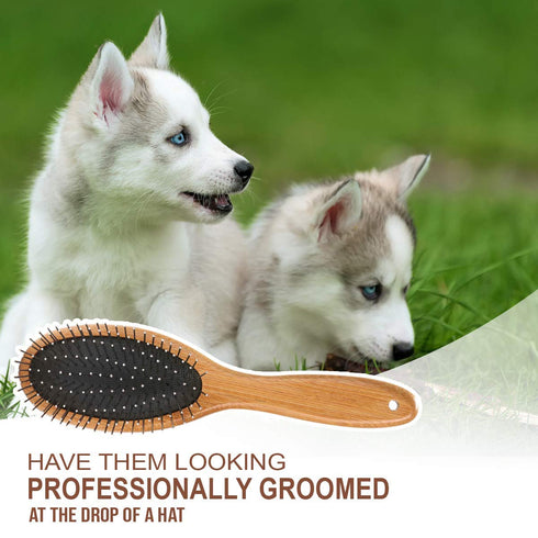 KylePet Dog Brush - Double Sided Slicker Brush with Bamboo Handle for Long Hair Pets, Grooming Comb for Shedding