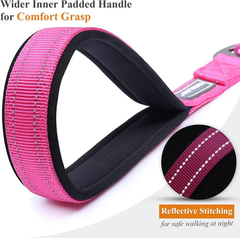 VIVAGLORY Chew Proof Dog Leash, 6FT, Pink, Soft Foam Reflective Padded Handle, Waterproof Non Chewable Metal Leash for