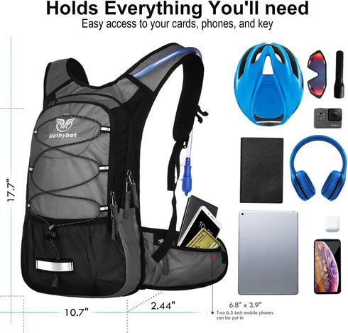 Insulated Hydration Backpack Pack with 3L BPA Free Leak Proof Water Bladder, Lightweight Daypack for Hiking & Camping