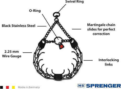 Herm Sprenger Black Stainless Steel Prong Dog Training Collar, Ultra-Plus Pet Pinch No-Pull Collar Made in Germany