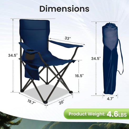 Foristrail 2 Pack, Portable Camping Chair Folding Outdoor Chair with Cup Holder & Side Pocket for Camping, Hiking