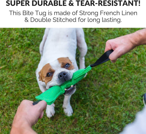 Bull Fit K9 Dog Bite Tug Toy with 2 Strong Handles - Durable Tear-Resistant French Linen for Tug of War, Fetch & Puppy