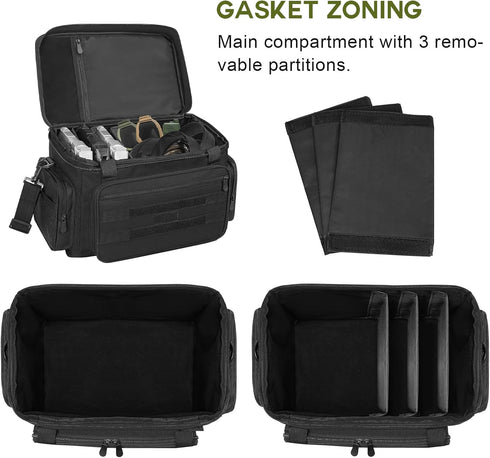 ORKELS Gun Range Bag for 4 Handguns and Ammo, Pistol Shooting Bag with Magazine Slots