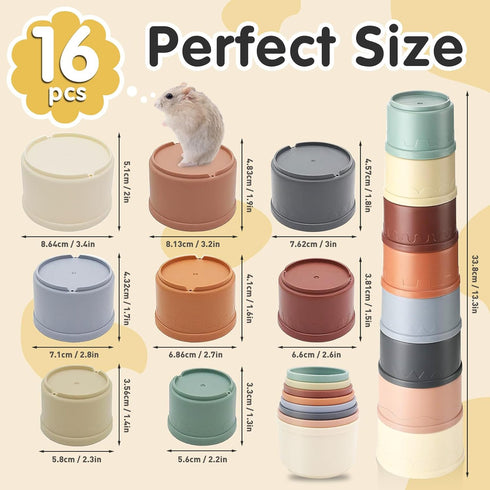 Iffitya 16 Pcs Stacking Cups for Rabbits, Colorful Bunny Toys for Rabbits and Small Animals, Nesting Rabbit Toys