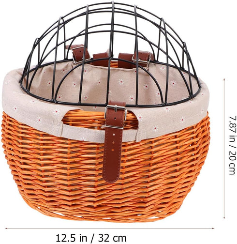 32X27X21Cm GANAZONO Rattan Woven Bike Basket Front Carrier with Pet Cage Liner, Natural Tone, Sturdy Bike Storage