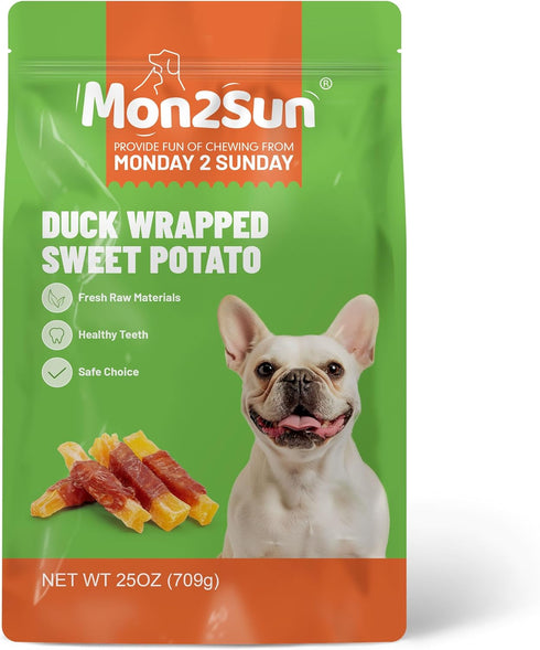 MON2SUN 25 oz Dog Treats, Duck Wrapped Sweet Potato, High Protein, Low Fat, No Rawhide, Soft and Chewy Training Snacks