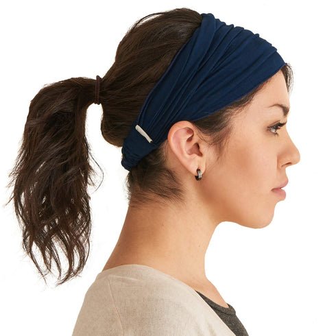 Navy Japanese Bandana Headbands for Men and Women - CHARM - Comfortable Head Bands with Elastic Secure Snug Fit Ideal
