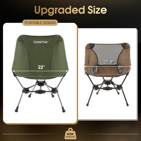 Camptime Backpacking 330Lbs, Portable Camping Chair, Lightweight Compact Chair with Side Pocket, Wide Seat Folding
