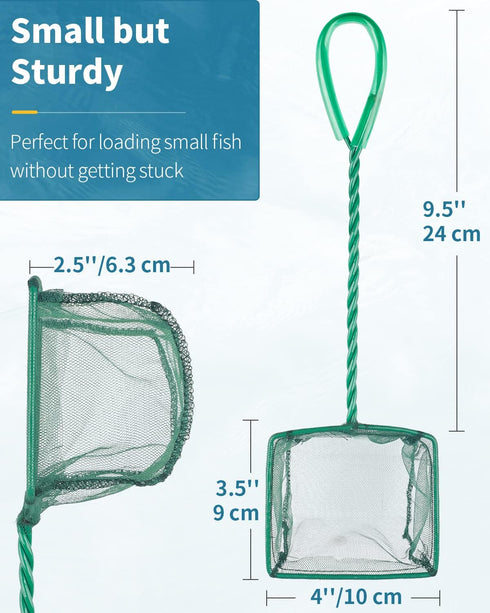 Pawfly Aquarium Fish Net with Braided Metal Handle, Square Net with Soft Fine Mesh for Cleaning Fish Tanks