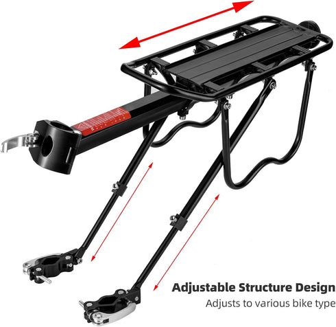 ROCKBROS Adjustable Rear Bike Rack, Full Quick Release Bicycle Cargo Rack, Aluminum Alloy, 115 lbs Capacity, Black