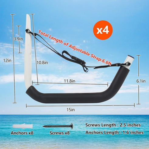 Kayak Storage Rack Wall Mount for Garage, 4 Pack for Hanging Canoe, Surfboard, Snowboard, Paddle Board, Bikes