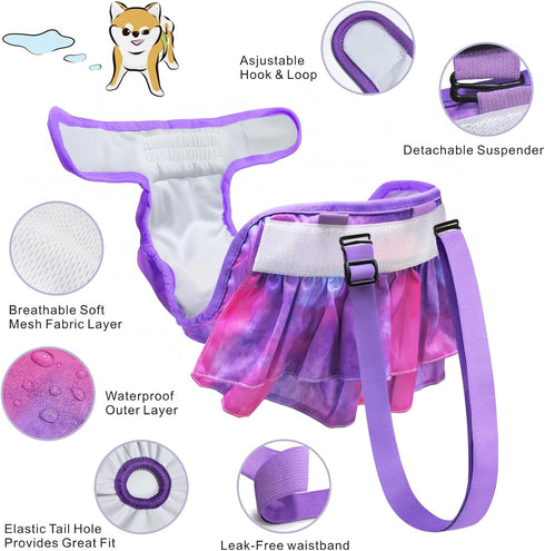 Idepet 3 Pack Female Dog Diapers with Suspender Detachable, Tie Dye Washable Reusable Girl Doggie Diapers for Small