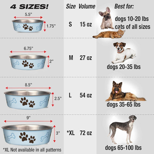 Loving Pets Bella Dog Bowls, Stainless Steel, Spill Proof Dog Food Bowl, Cat Bowl, Medium 20-25 lbs, Murano Blue