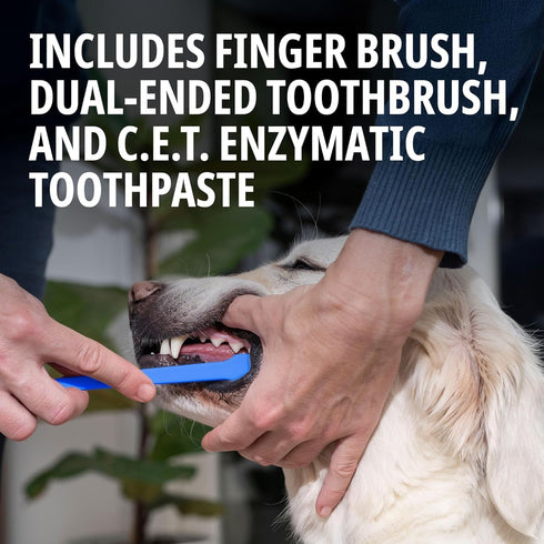Toothbrush,(Pack 2) Virbac C.E.T. Oral Hygiene Kit for Dogs | Poultry-Flavor Toothpaste | Fingerbrush and Pet