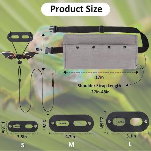 Bearded Dragon Sling Carriers with Leash Harness, Adjustable Harness with Leather Wings and Sling Bag for Outdoor Use