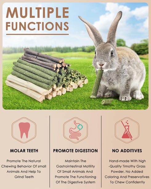 60 Chinchilla Bissap PCS Rabbit Chew Sticks, Sweet Bamboo Timothy Hay Chew Stick Papaya Stems Apple Branch Bunny Chews