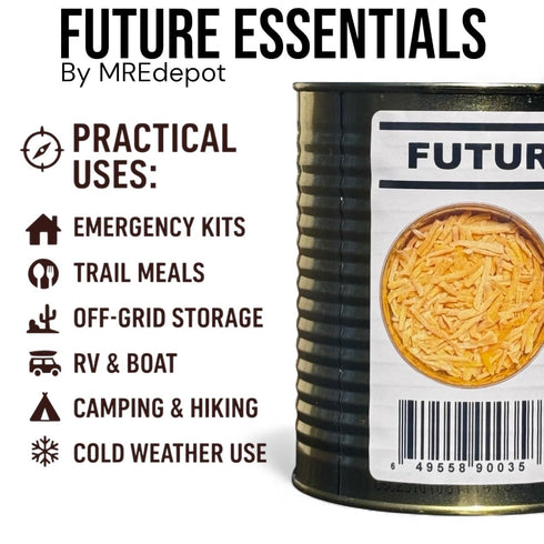 10 Oz (25-Year Pack 1 Future Essentials Freeze Dried Shredded Sharp Cheddar Cheese Per Can Shelf-Stable, Long-Term