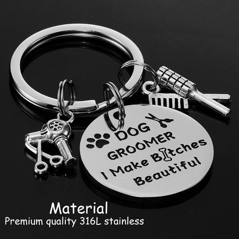 Dog Groomer Gifts Keychain - Key Chains for Dog Groomers, Dog Stylist Presents, Pet Hair Groomer Jewelry