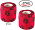 Vet Wrap Tape (Red with Paws) (2 Pack) (4 Inch x 15 feet) Self Adhesive Cohesive Flex Bandage for Pets