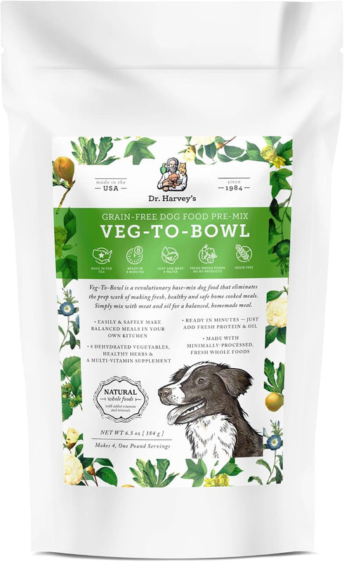 Dr. Harvey's Veg-to-Bowl Dog Food - Human Grade Dehydrated Base Mix, Grain Free Holistic Mix, Trial Size (6.5 Oz)