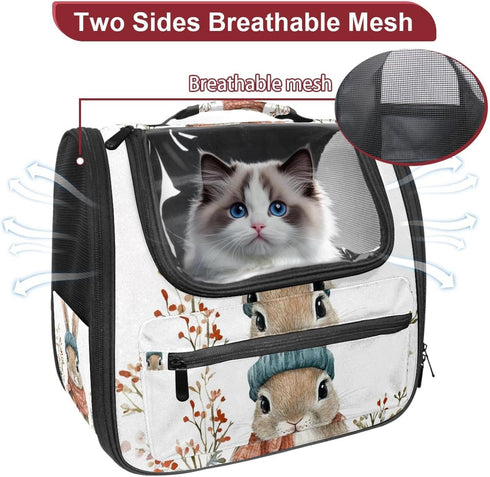 Portable Pet Carrier for Small Dogs and Cats with Safety Zippers - Stylish Bunny Design