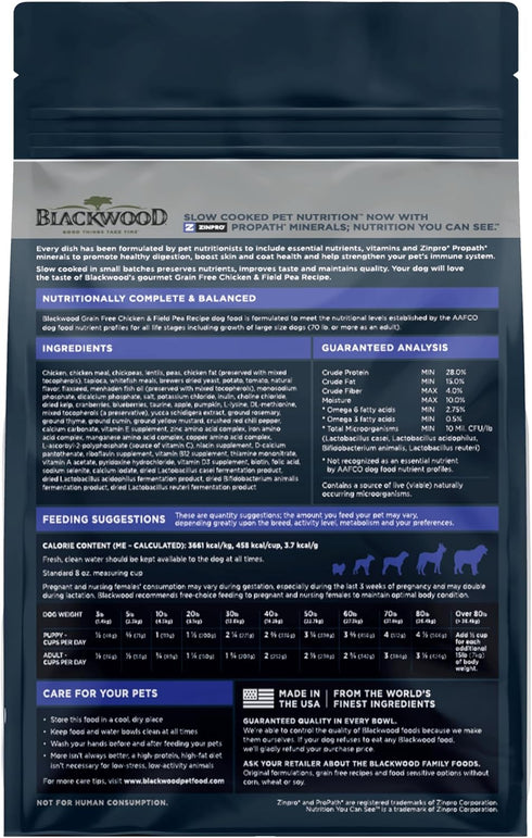 Blackwood Grain Free Dry Dog Food, Chicken & Field Pea Recipe, 4.5 Pound Bag for All Life Stages, Slow Cooked with