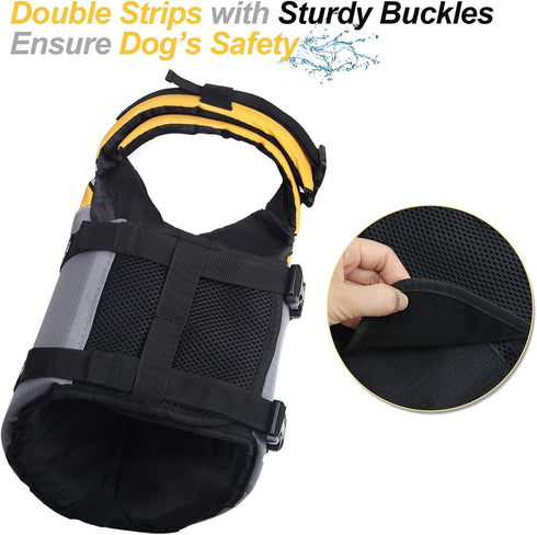 VIVAGLORY Yellow Sports Style Dog Life Jacket with Adjustable Durable Extra Flotation Swim Vest for Small Dogs