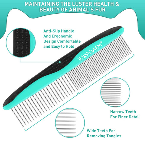 Self-Cleaning Slicker Brush for Dogs & Cats, Safe Painless Bristles, Grooming Set with Free Pet Comb + Nail Clippers