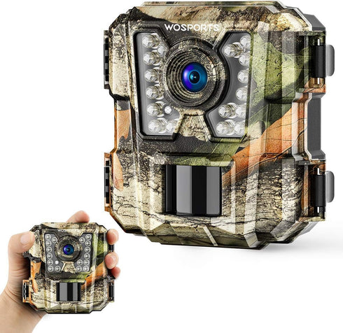 WOSPORTS Mini Trail Camera,24MP 1080P HD Game Camera Motion Activated with IR Night