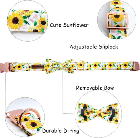 Spring Dog Collar - Sunflower Bowtie Pet Collar, Adjustable for Small Dogs