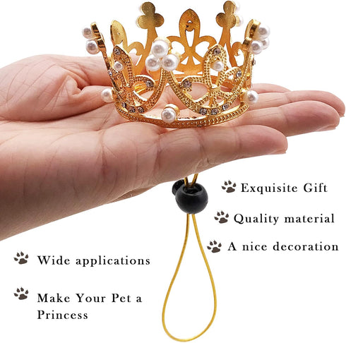 PET SHOW 2pcs Small Dog Crown Headband, Silver Gold Rhinestone Faux Pearl Crown for Birthday Party, Wedding Costume