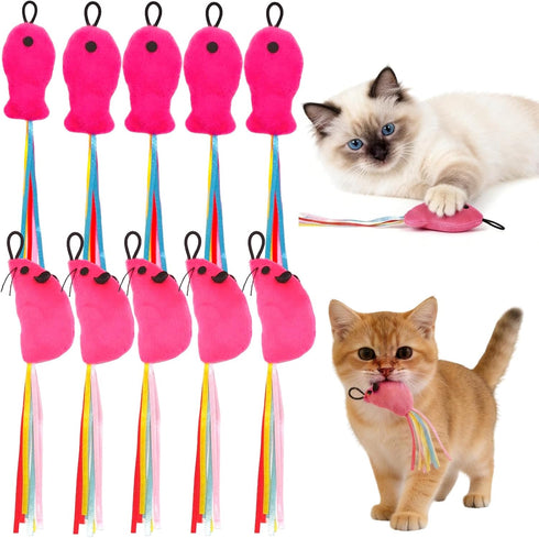 KuuGuu 10 PCS Floppy Fish Cat Toy Filled Soft Plush Pink Fish Mice