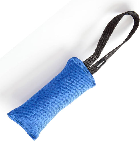 Dingo Gear Tug Toy for Dog Training Agility Tug of War, French Linen Dog Bumper with one Handle, Dog Bite Pillow for Aggressive Chewers 8" blue S00071