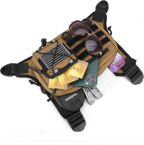 Outdoor Sports Chest Bag for Men - Adjustable EDC Travel Chest Pack for Running and Hiking (Khaki)