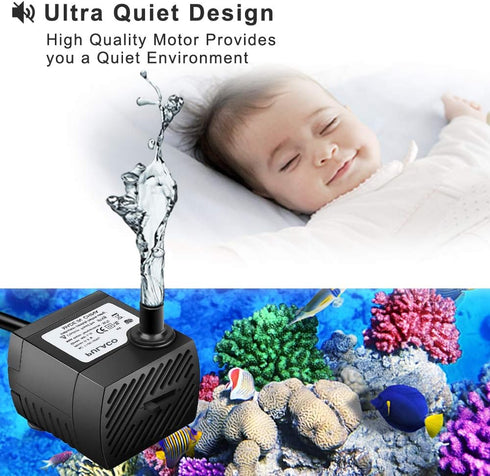 PULACO 95GPH Mini Submersible Water Pump for Aquarium, Fish Tank, Pond, Fountain, Hydroponics