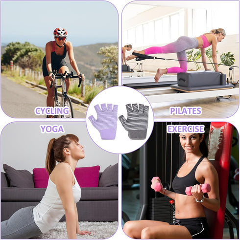 Alrhso 2 Fingerless Non Slip Gym Gloves for Women Pairs Silicone Non Slip Pilates Gloves for Yoga Fitness Sports Gym