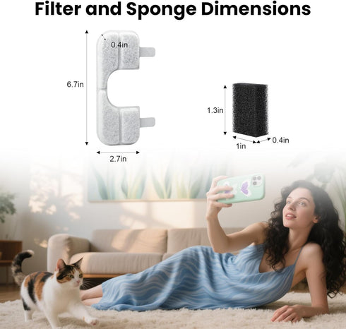 16 Pack 16 Q108 123oz/3.5L Replacement Filters & Pump Filter Sponges for Qinliy Stainless Steel Cat Water Fountain
