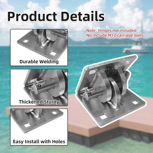 1/2" 6mm, Floating Dock Galvanized Steel Hinge, Stationary Dock Hinge, Heavy Duty Boat Dock Connector with Holes