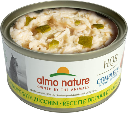 almo nature HQS Complete Chicken Recipe with Zucchini in Gravy Wet Cat Food, 70 g / 2.47 oz x 24, Blue