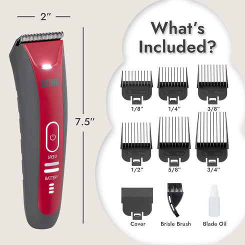 2-Speed 6 Kong Cordless-Corded Dog Clipper Kit Stainless Steel Blade, Waterproof, LED Spotlight, Use-While-Charging