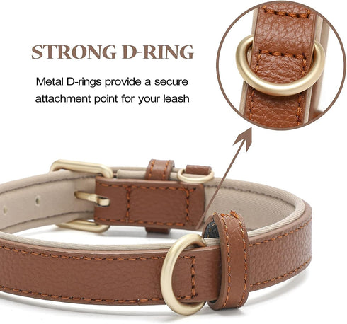 Leather Dog Collar for Small Medium Large Dogs, Soft Waterproof Padded Puppy Collars
